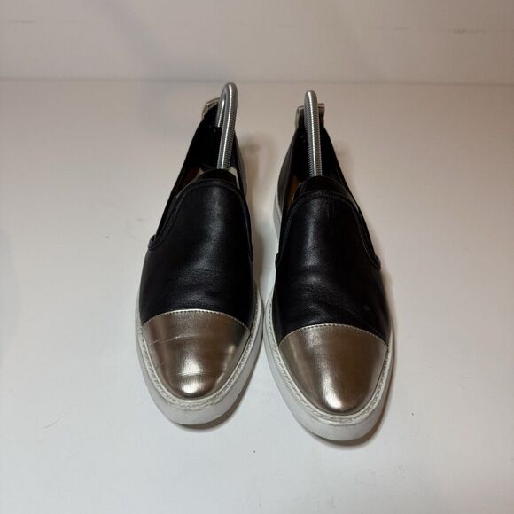 KARL LAGERFELD PARIS Cler Slip on Cap Toe Leather Shoes Size 8.5 M Black Gold - Picture 5 of 10